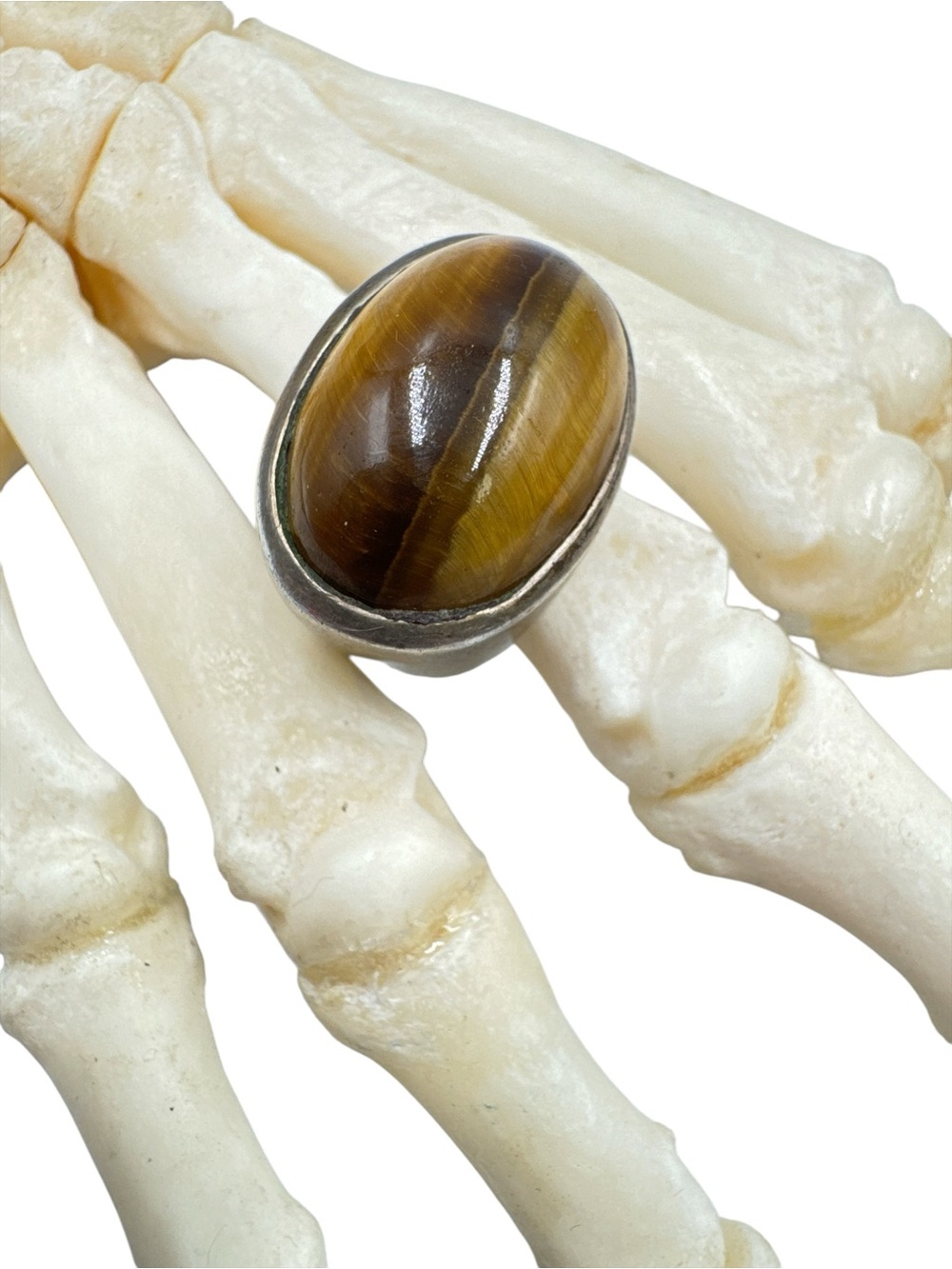 Vintage Taxco Mexico Sterling Silver Tiger Eye Ring Eagle 3 Modernist Size 9